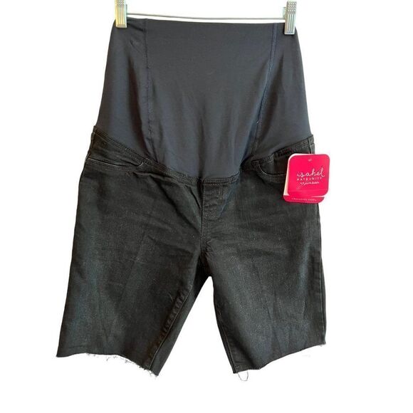 Isabel Maternity Crossover Panel Black Cut-off Jean Shorts Size 10 NWT - Picture 8 of 11